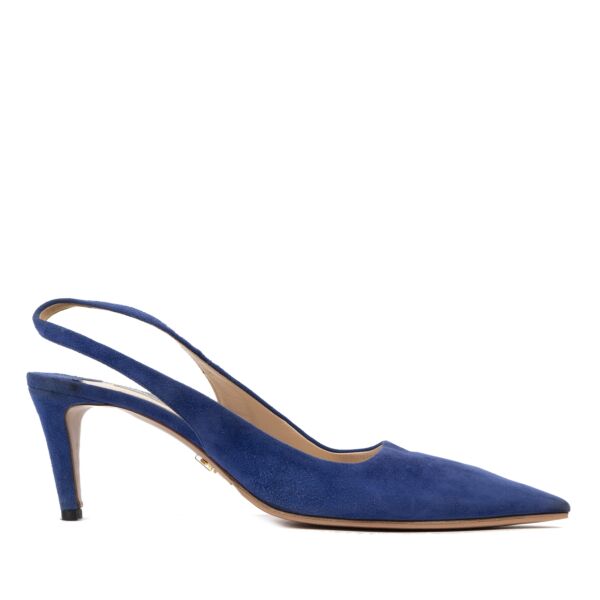 Prada Lake Blue 65 Suede Slingback Pumps for the best price at Labellov secondhand luxury