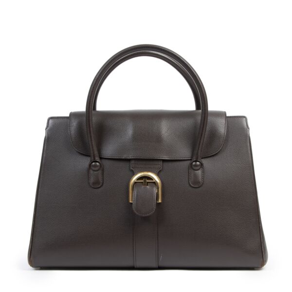 Authentieke Tweedehands Delvaux Brown Cabriolet Bag juiste prijs veilig online shoppen luxe merken webshop winkelen Antwerpen België mode fashion