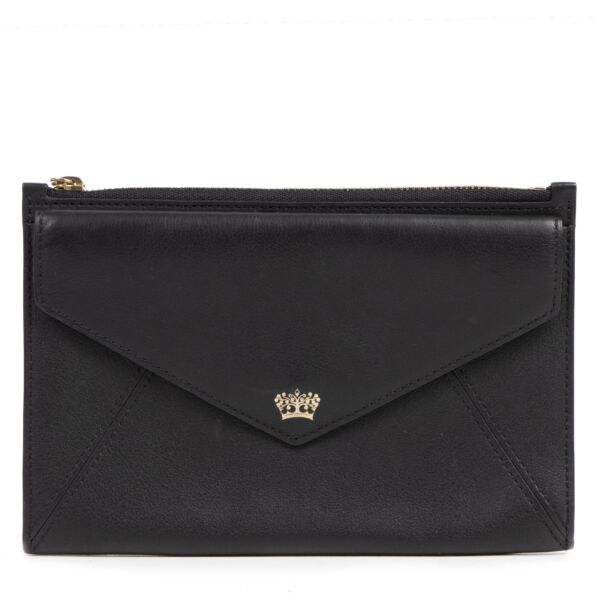 Authentic secondhand Delvaux Black Leather Envelope Pouch designer bags fashion luxury vintage webshop safe secure online shopping high end brands