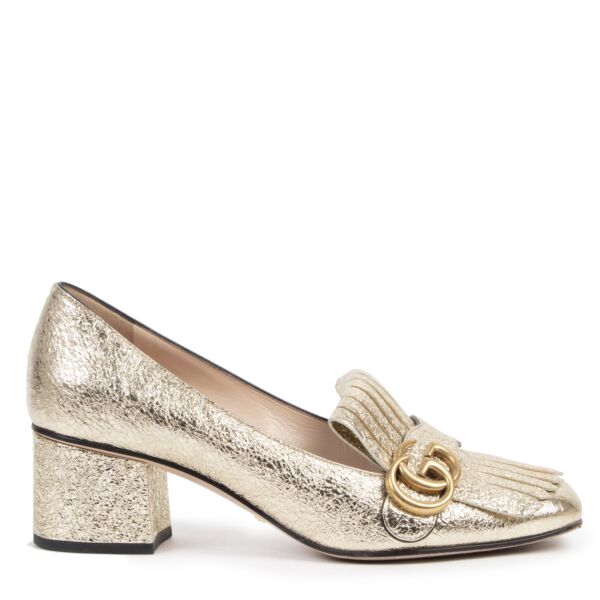 Authentique seconde-main vintage Gucci Gold Marmont Leather Loafer Pumps - Size 39 achète en ligne webshop LabelLOV