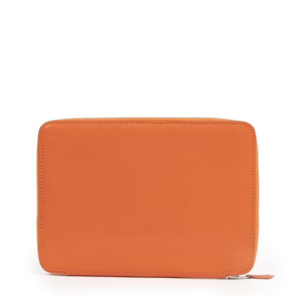 Authentic second-hand vintage Hermès Globe-Trotter Orange Poppy Agenda Cover buy online webshop LabelLOV