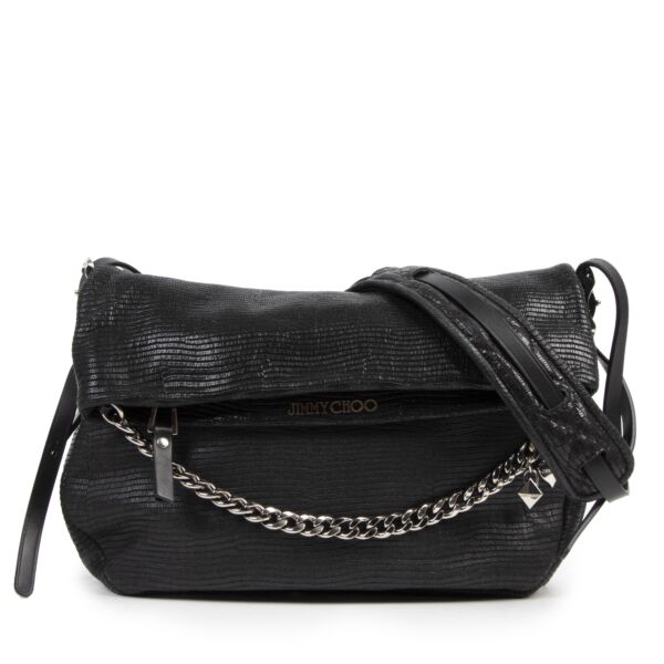 Authentic secondhand Jimmy Choo Black Leather Biker Shoulder Bag designer bags fashion luxury vintage webshop safe secure online shopping high end brands