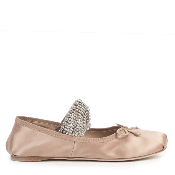 Authentic second-hand vintage Miu Miu Crystal-embellished Satin Ballet Flats - Size 39,5 buy online webshop LabelLOV