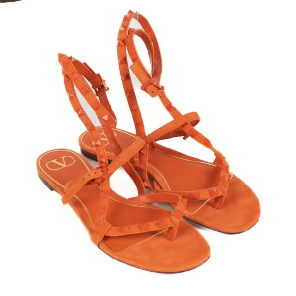 Valentino Garavani Orange Rockstud Sandals - Size 39 1/2
