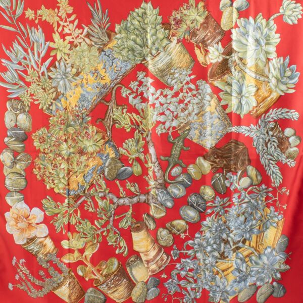 Hermès Red Secret Garden Silk 90 Scarf