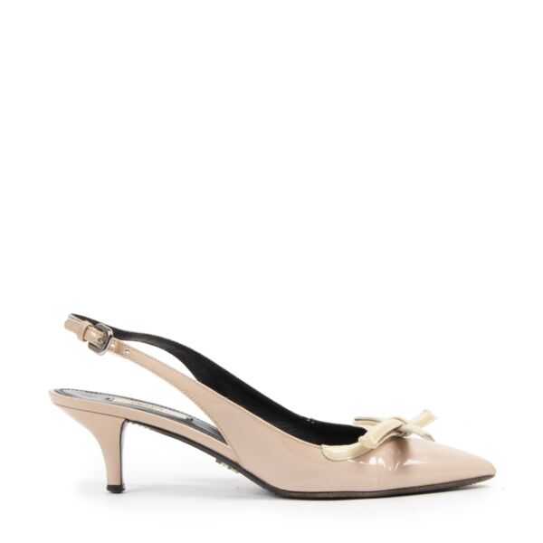 Authentieke Tweedehands Prada Nude Leather Strap Kitten Heels - Size 37,5 juiste prijs veilig online shoppen luxe merken webshop 