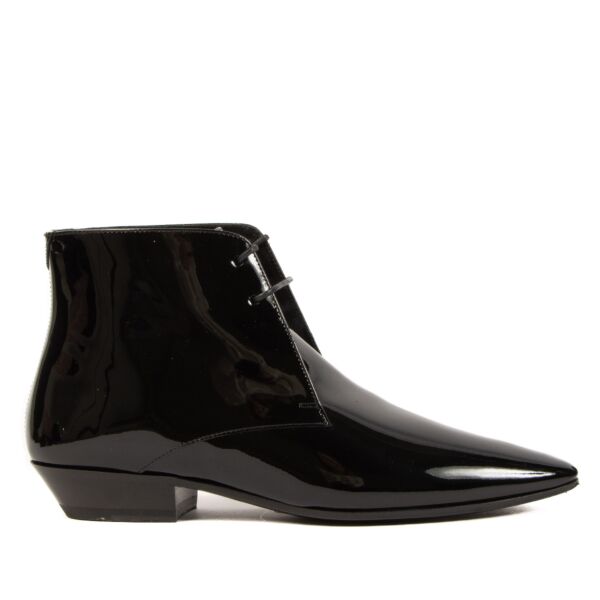 Saint Laurent Black Patent Leather Lace-up Jonas Boots - size 37.5