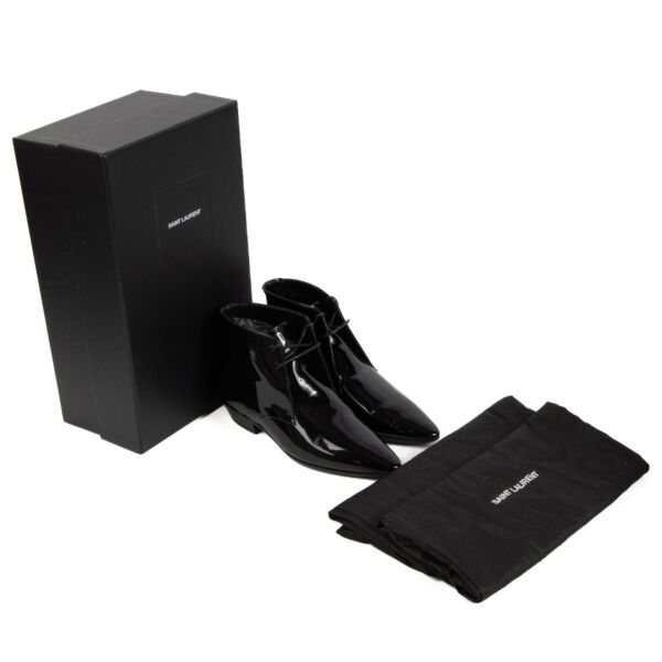 Saint Laurent Black Patent Leather Lace-up Jonas Boots - size 37.5