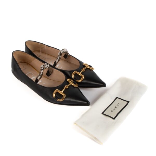 Gucci Black Horsebit Ballet Flats - Size 37 1/2