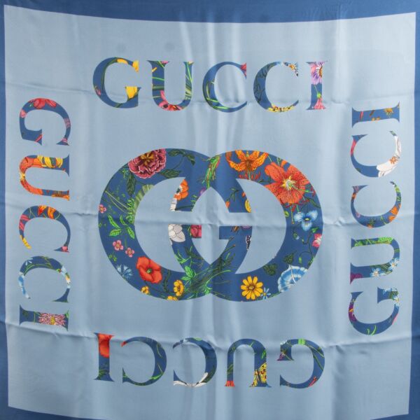 Gucci Logo Flora Print Silk Scarf