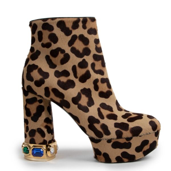 Shop authentic second hand luxury designer Casadei Zimbabwe Leopard Crystal Platform Ankle Boots at Labellov
