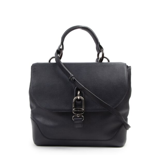 acheter en ligne seconde main Delvaux Dark Blue Top Handle Bag + Strap 