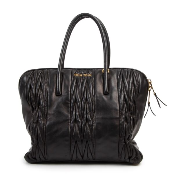 Authentic second-hand vintage Miu Miu Black Matelassé Shopper Bag buy online webshop LabelLOV