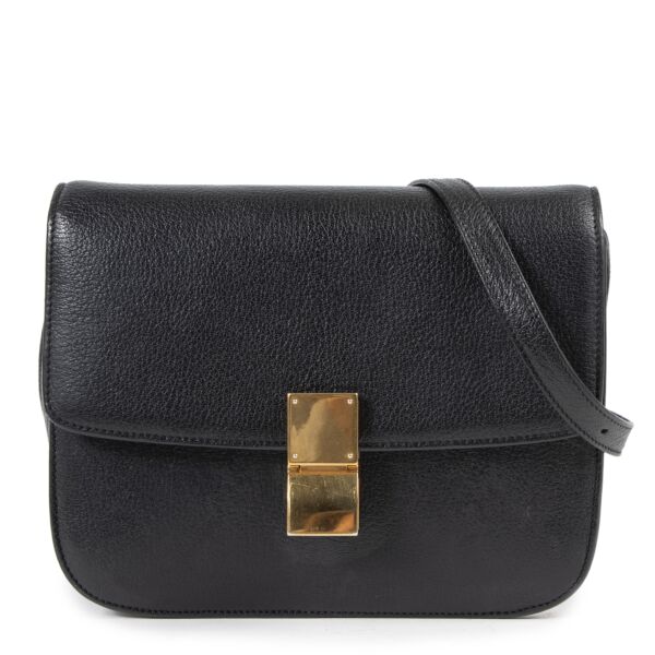 Celine Black Pebbled Leather Medium Classic Box Bag for the best price at Labellov