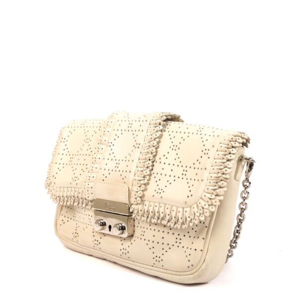 Christian Dior White Ruffle Cannage Perforated Lambskin New Lock Pouch