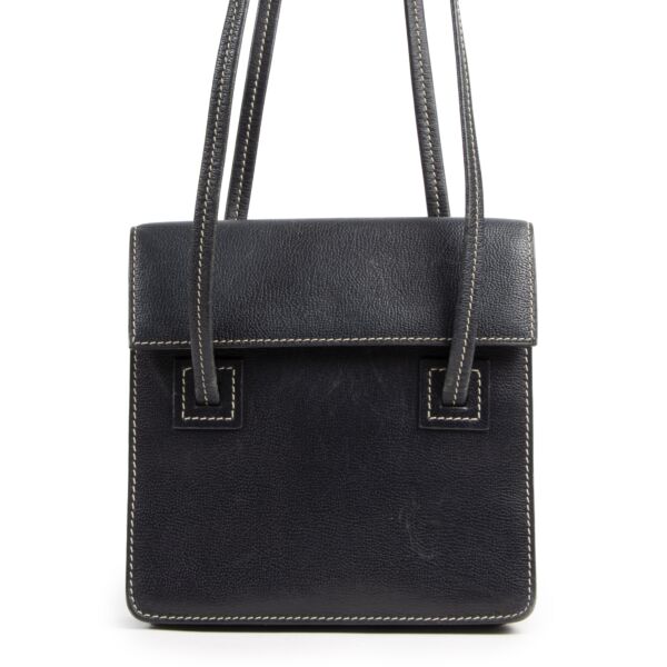Authentieke Tweedehands Delvaux Black Santal Shoulder Bag juiste prijs veilig online shoppen luxe merken webshop winkelen Antwerpen België mode fashion