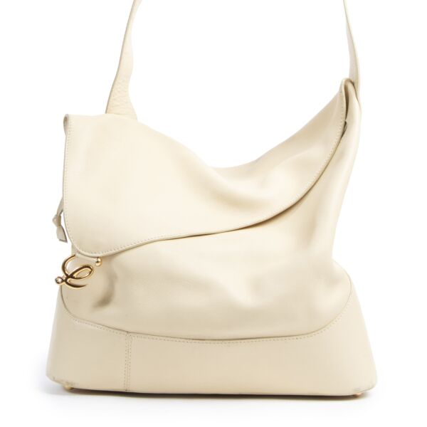 Authentieke Tweedehands Loewe Cream Shoulder Bag juiste prijs veilig online shoppen luxe merken webshop winkelen Antwerpen België mode fashion