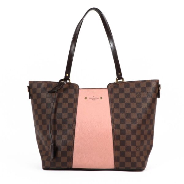 Buy a vintage authentic Louis Vuitton Damier Ebene Pink Canvas Jersey Magnolia Tote Bag in very good condition at Labellov in Antwerp.