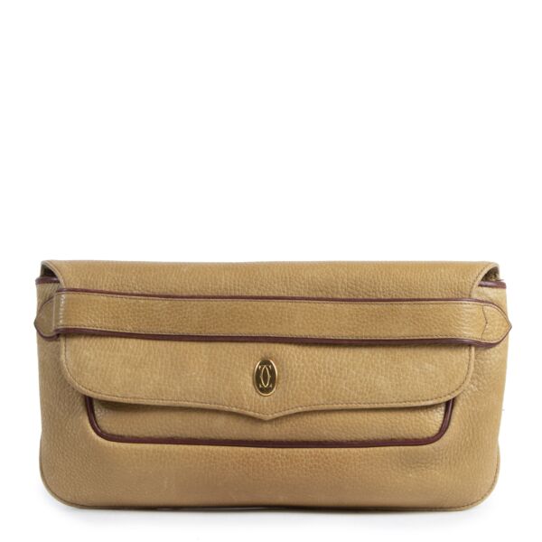 Authentic secondhand Cartier Ochre Leather Clutch designer bags fashion luxury vintage webshop safe secure online shopping high end designer brands leather bags