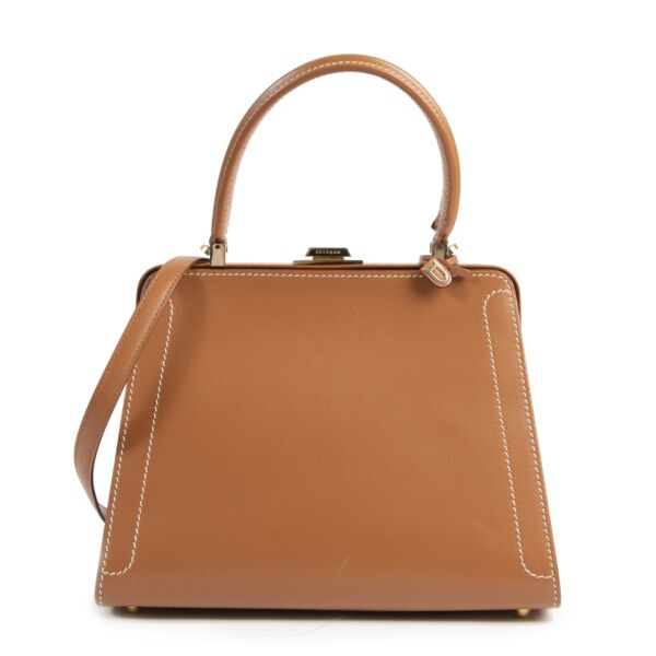 Authentieke Tweedehands Delvaux Classico Cognac Leather Top Handle juiste prijs veilig online shoppen luxe merken webshop winkelen Antwerpen België mode fashion