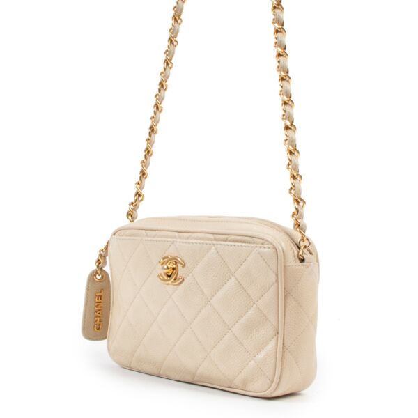 Chanel Beige Caviar Vintage Camera Bag