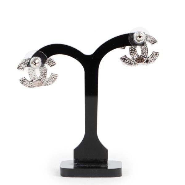 Chanel Silver Diamond Pearl Earrings