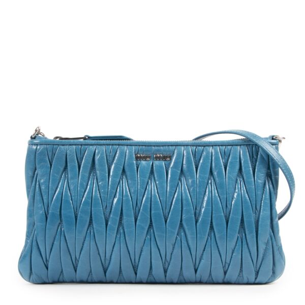 Miu Miu Turquoise Matelasse Leather Crossbody Bag 