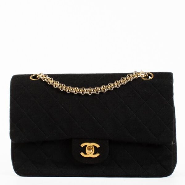 Authentic preloved Chanel Black Fabric Medium Vintage Classic Flap Bag on Labellov.com