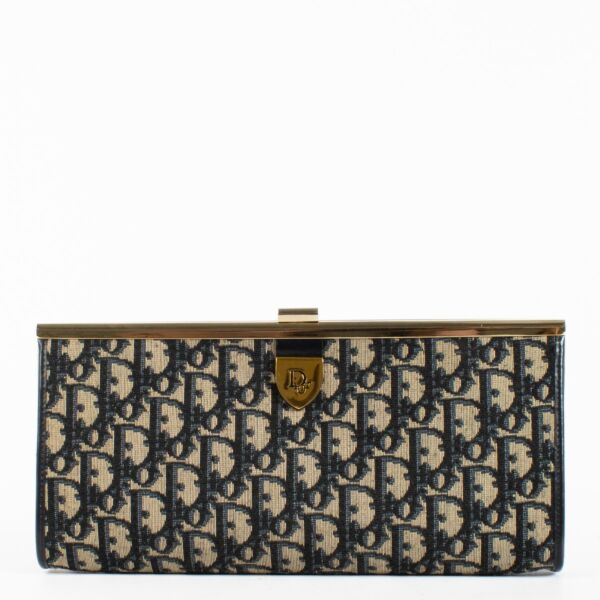 Authentic preloved Christian Dior Vintage Blue Oblique Kiss Lock Clutch on Labellov.com