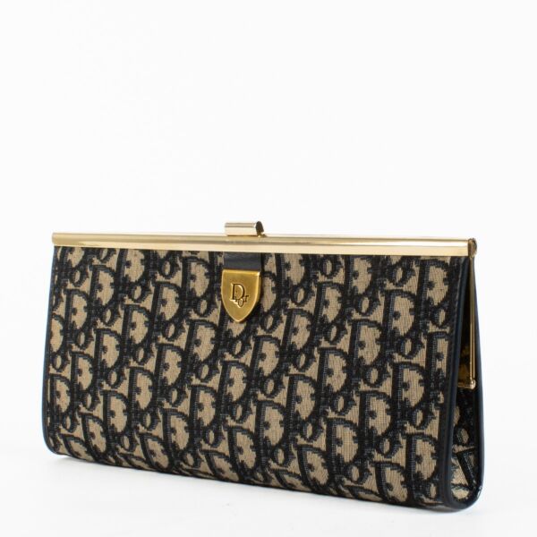 Christian Dior Vintage Blue Oblique Kiss Lock Clutch