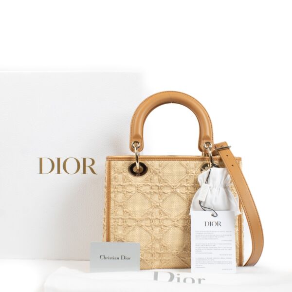 Christian Dior Natural Raffia Cannage Medium Lady Dior Bag