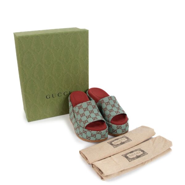 Gucci Blue GG Canvas Platform Slide Sandals - Size 38