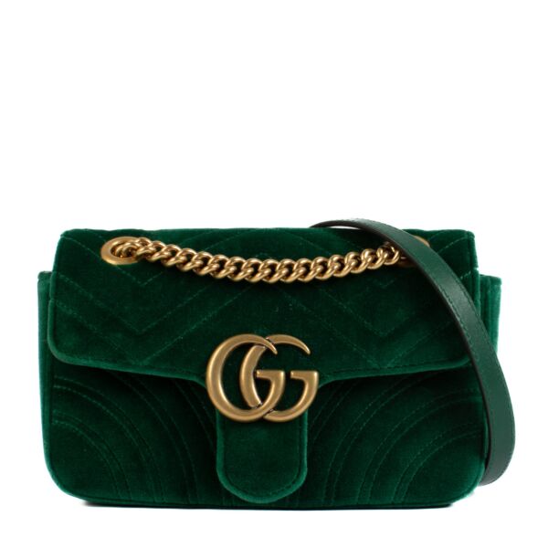 Gucci Green Velvet Mini GG Marmont Crossbody Bag
