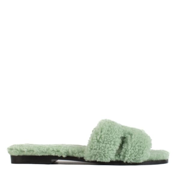 Hermès Vert d'Eau Shearling Oran Sandals