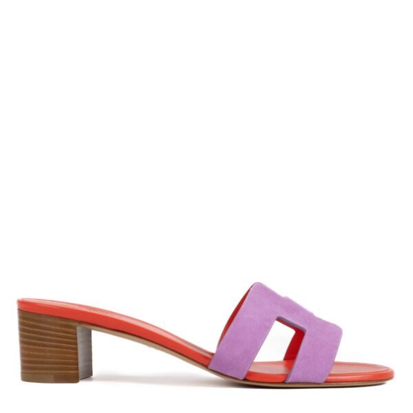 Hermès Violet Parme/Red Suede Goatskin Oasis Sandals