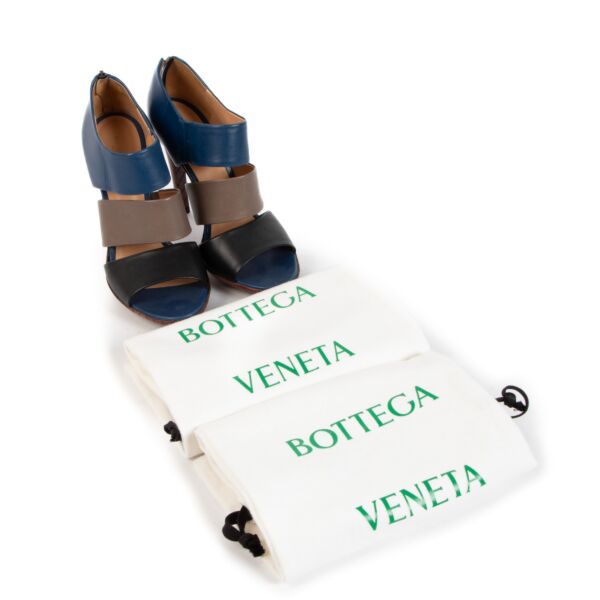 Bottega Veneta Tricolor Leather Open Toe Cut Heels - Size 38