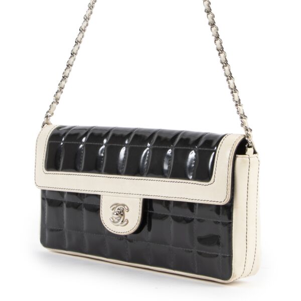 Chanel East West Chocolate Bar Black Patent Leather Bag