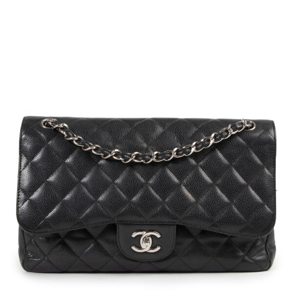Chanel Jumbo Black Caviar Leather Classic Flap Bag PHW for the best price at Labellov 