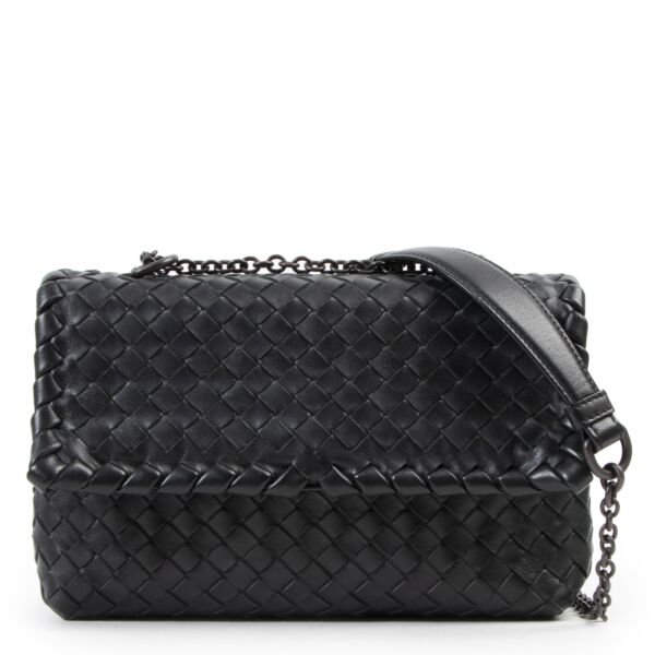 Authentieke Tweedehands Bottega Veneta Dark Grey Olimpia Baby Bag juiste prijs veilig online shoppen luxe merken webshop winkelen Antwerpen België mode fashion