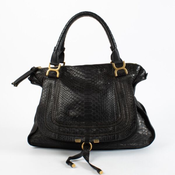 Authentic Preloved Chloe Black Python large Marcie Bag Top Handle on Labellov.com