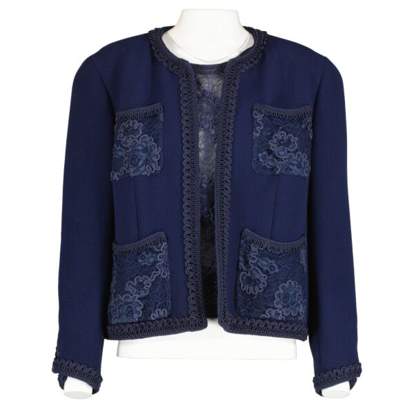 Chanel Collection 27 Blue Embroidered Jacket/Top Set - Size FR42