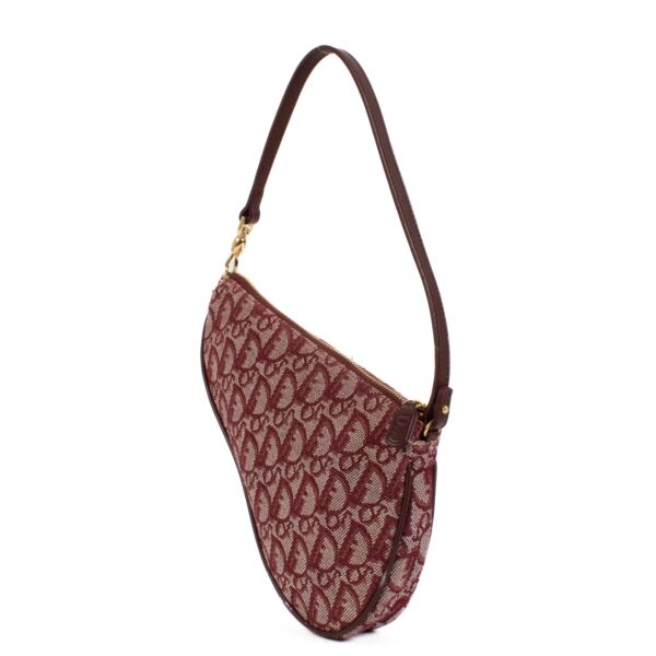 Christian Dior Vintage Burgundy Oblique Saddle Rodeo Pouch Bag
