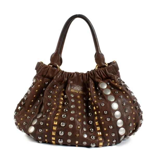 Shop safe online at Labellov in Antwerp, Brussels and Knokke this 100% authentic second hand Miu Miu Brown Studded Handbag