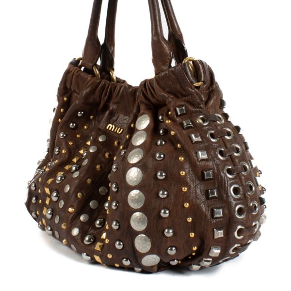Miu Miu Brown Studded Handbag