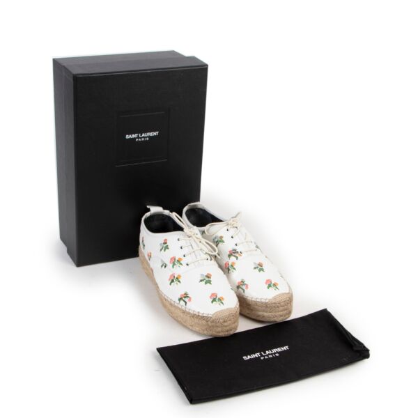 Saint Laurent White Leather Floral Espadrilles - size 38