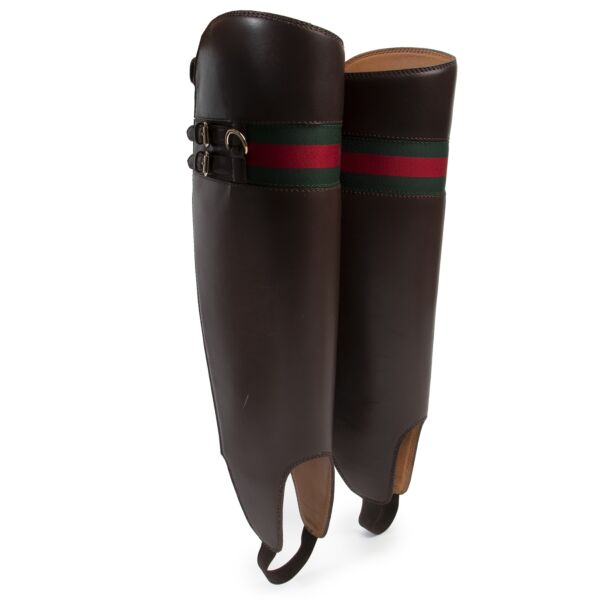 Gucci Brown Web Leather Boot Shaft Gaiters - Size 38,5