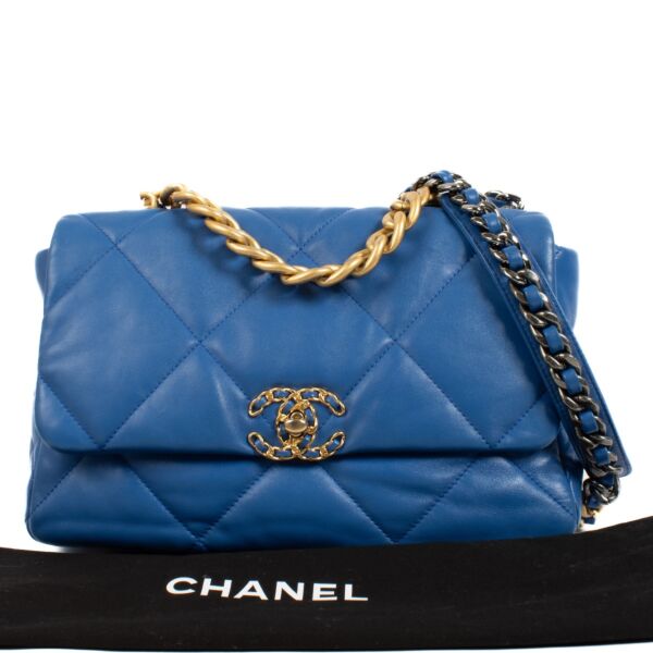 Chanel Blue Shiny Lambskin Large Chanel 19 Bag