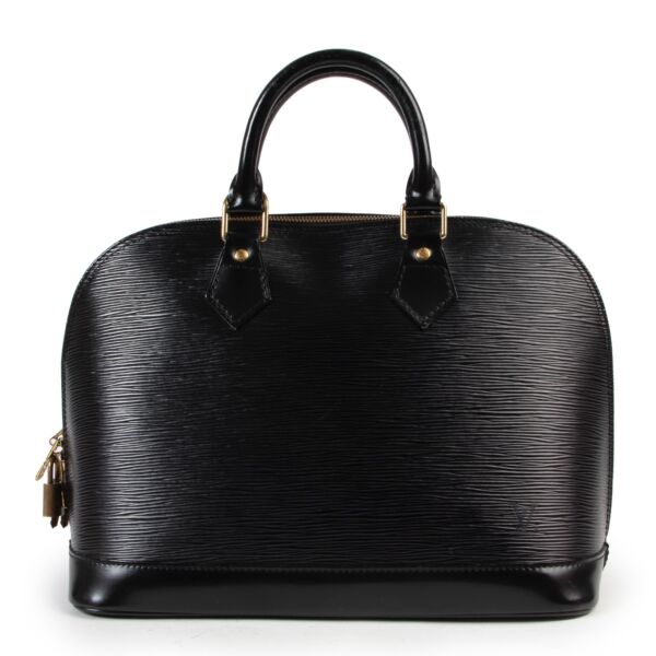 Buy and sell your designer bags at Labellov Antwerp for a reasonable price such as this Louis Vuitton Black Alma Epi Top handle.