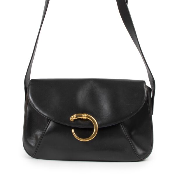 Authentic secondhand Cartier Black Leather Panthère Crossbody Bag designer bags fashion luxury vintage webshop safe secure online shopping