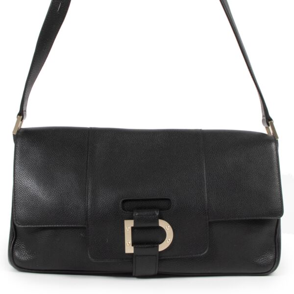 Authentieke Tweedehands Delvaux Black Leather Shoulder Bag juiste prijs veilig online shoppen luxe merken webshop